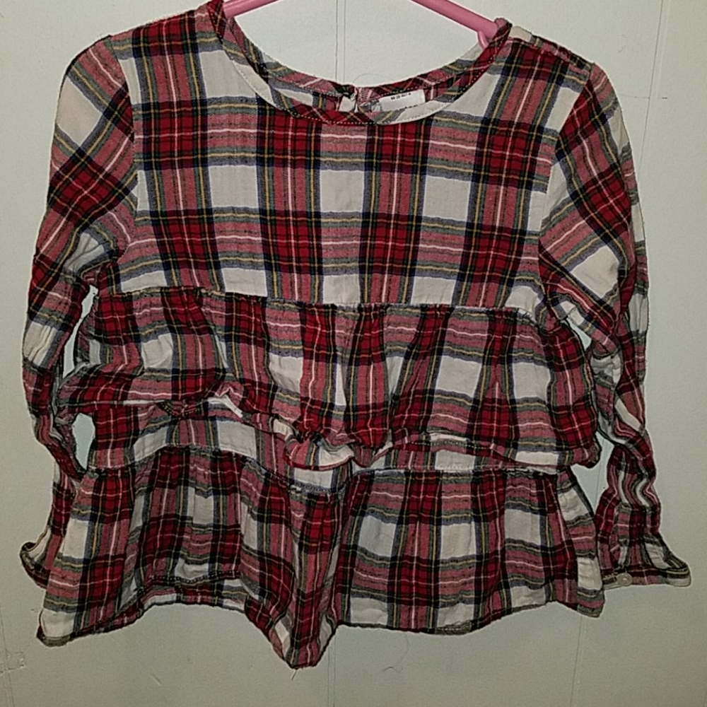5T Red Ruffle Checkered Plaid Flannel Top
